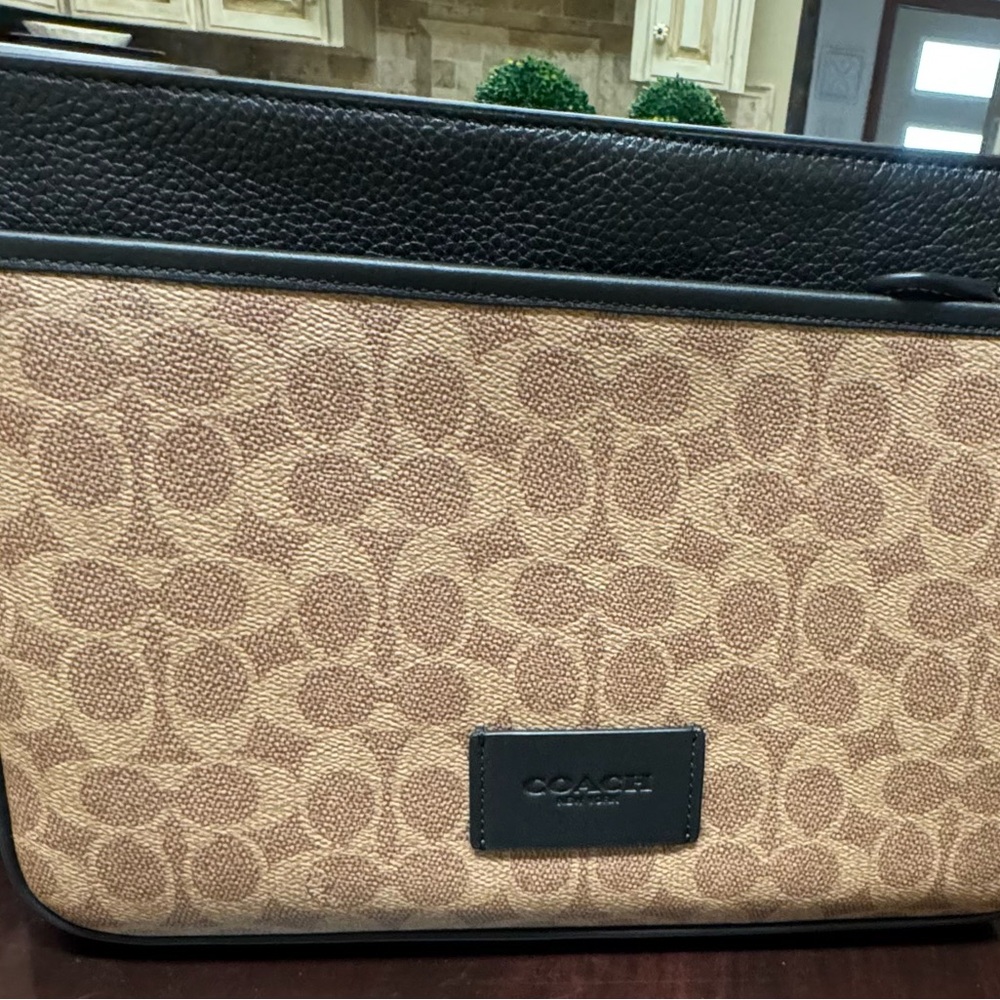 Coach Black Leather Signature Canvas Bag w/Canvas Strap New